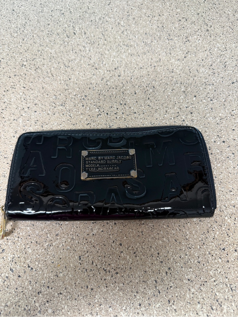 Marc by Marc Jacobs Glossy Black Patent Logo Zip-Around Wallet